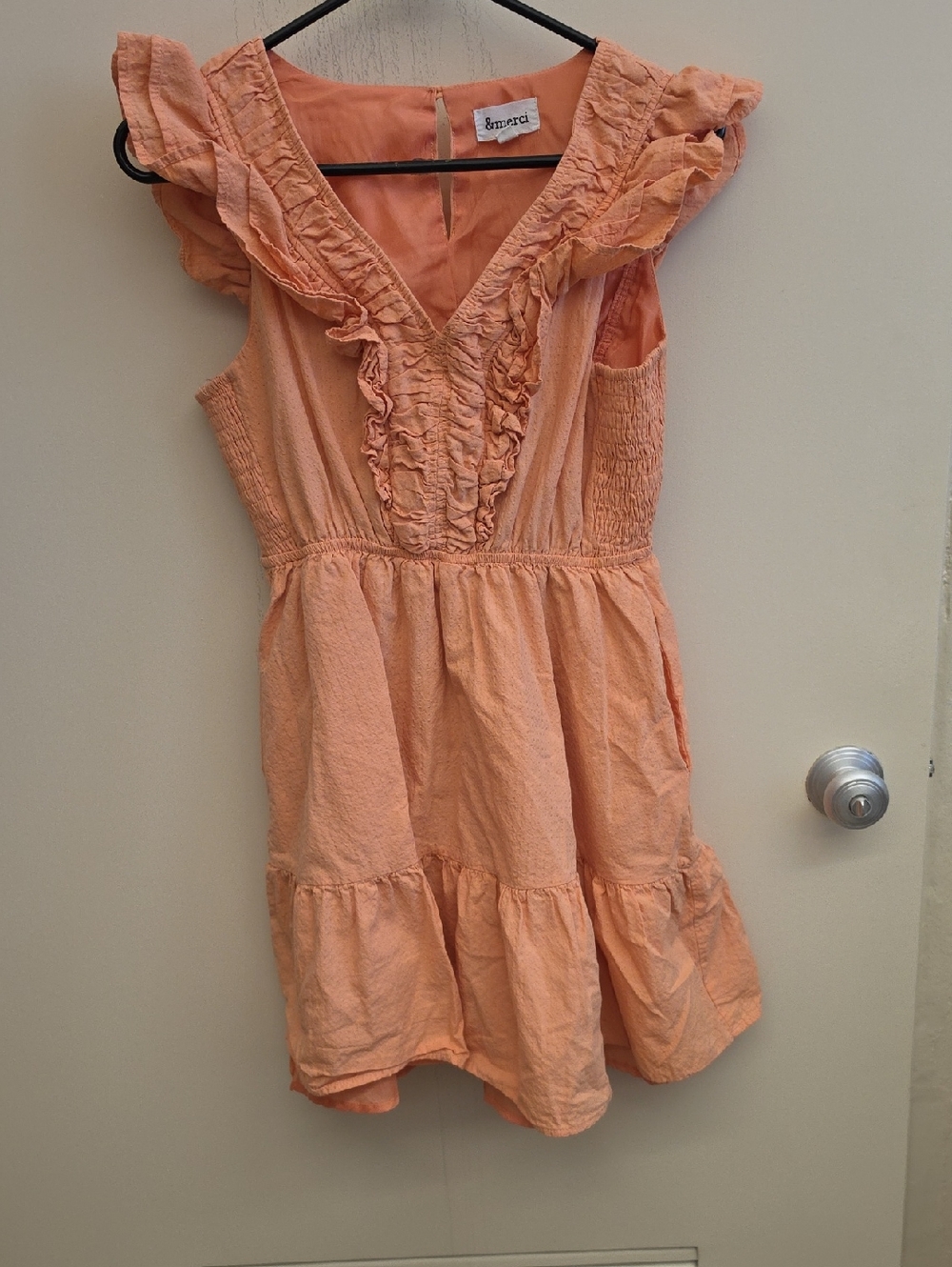 Ruffled V-Neck Peach Mini Dress